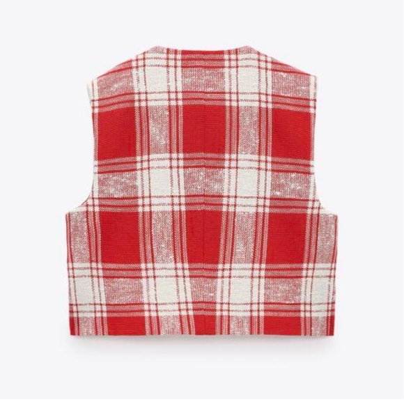 Zara Textured Waistcoat Vest Top Sleeveless Red White - Picture 3 of 14